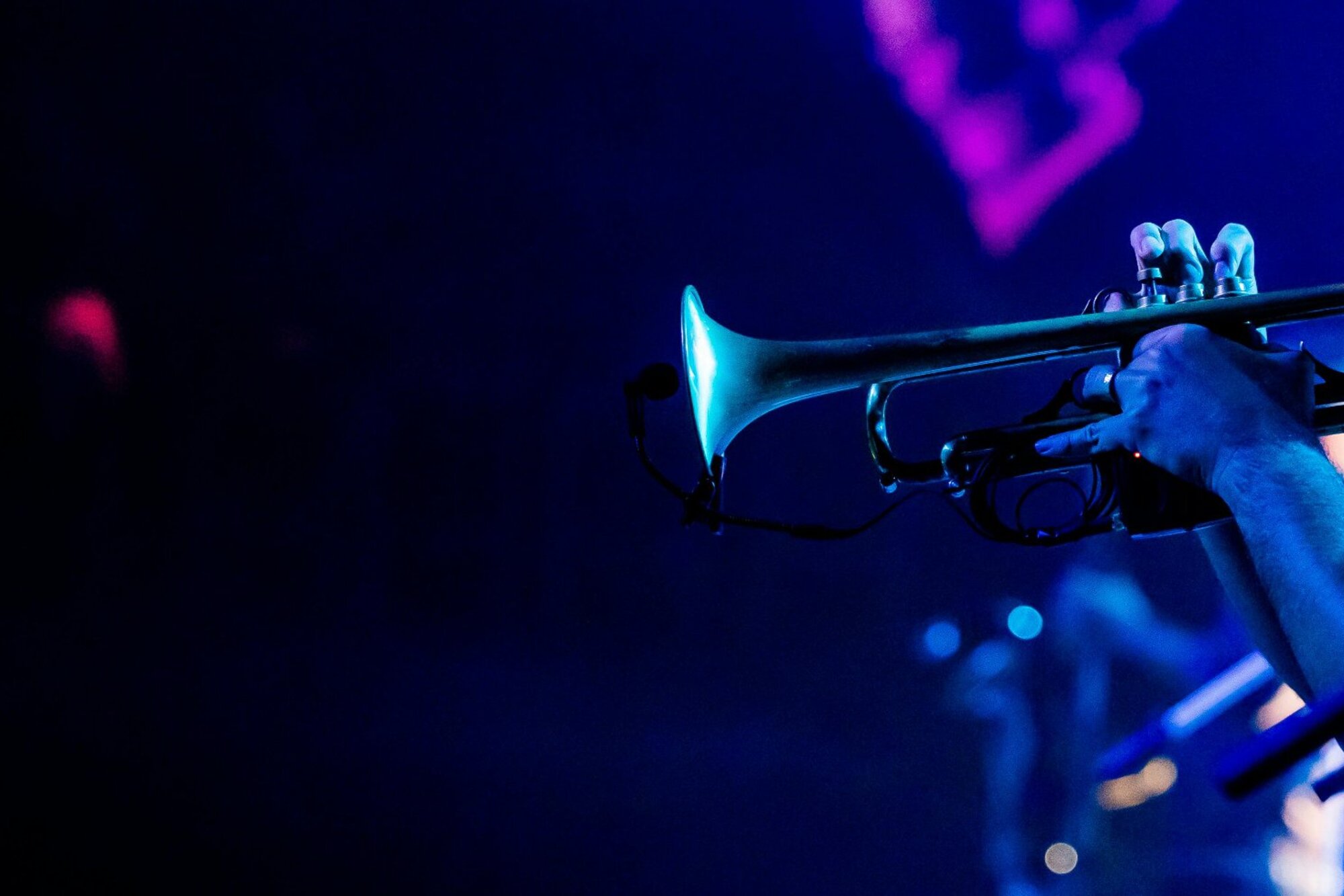 Trumpet in blue stage lighting